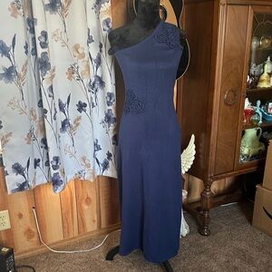 Elegant Navy Blue One-Shoulder Dress